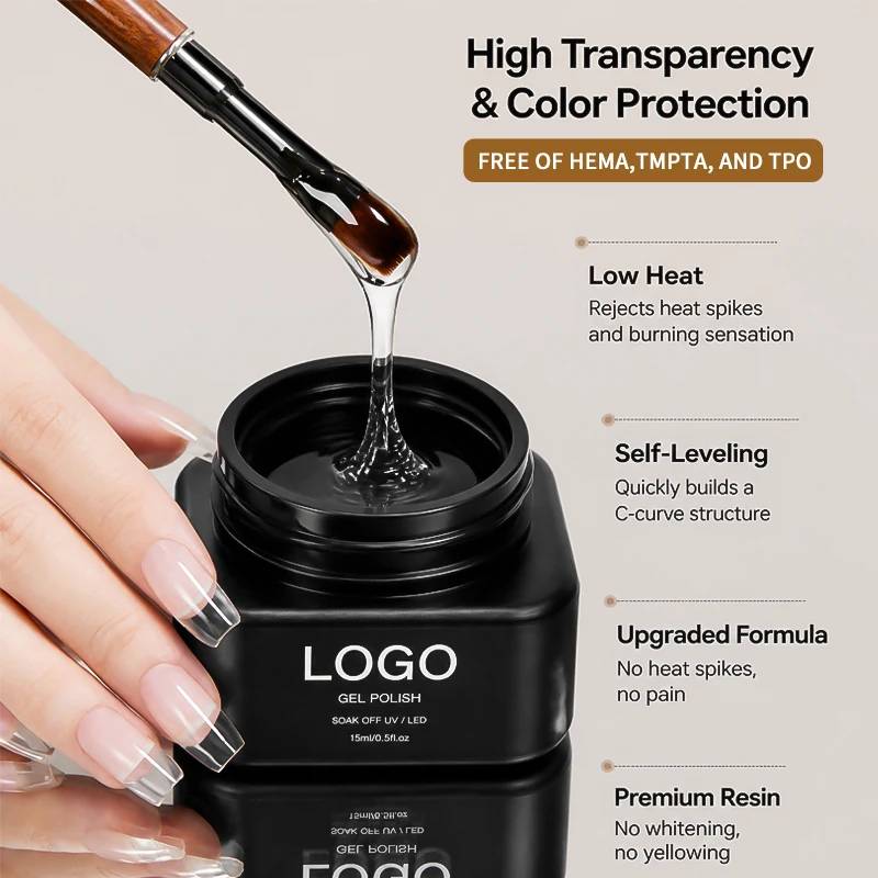 High Transparency No Heat clear Poly Liquid Nail Extension Gel Polish Eco-Friendly Hard Gel Nail  Tpo Free Hema Free