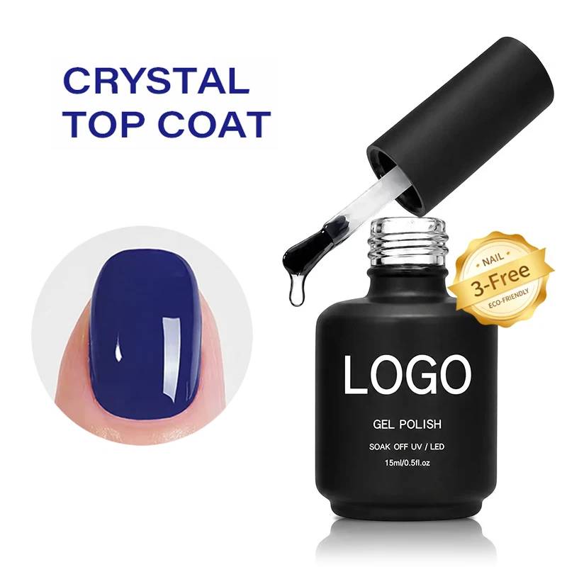15ml Crystal Glass Top Coat Gel Polish Private Label No Yellow No-Wipe Super Shiny diamond Gel Top Coat Nail Polish Uv Gel