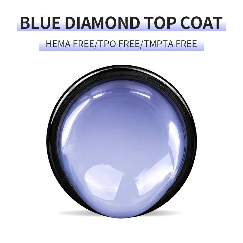Hema Free TPO Free PMPTA Free Glitter Top Coat No Wipe High Shine Gel Nail Polish Top Coat Blue diamond Non Yellow Top Coat