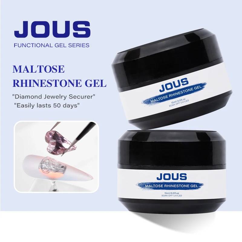 JOUS Maltose Texture Rhinestone Gel with Extra Strong Hold No Slip Thick Adhesive for 3D Nail Art Lasting 50 Days Non Yellowing