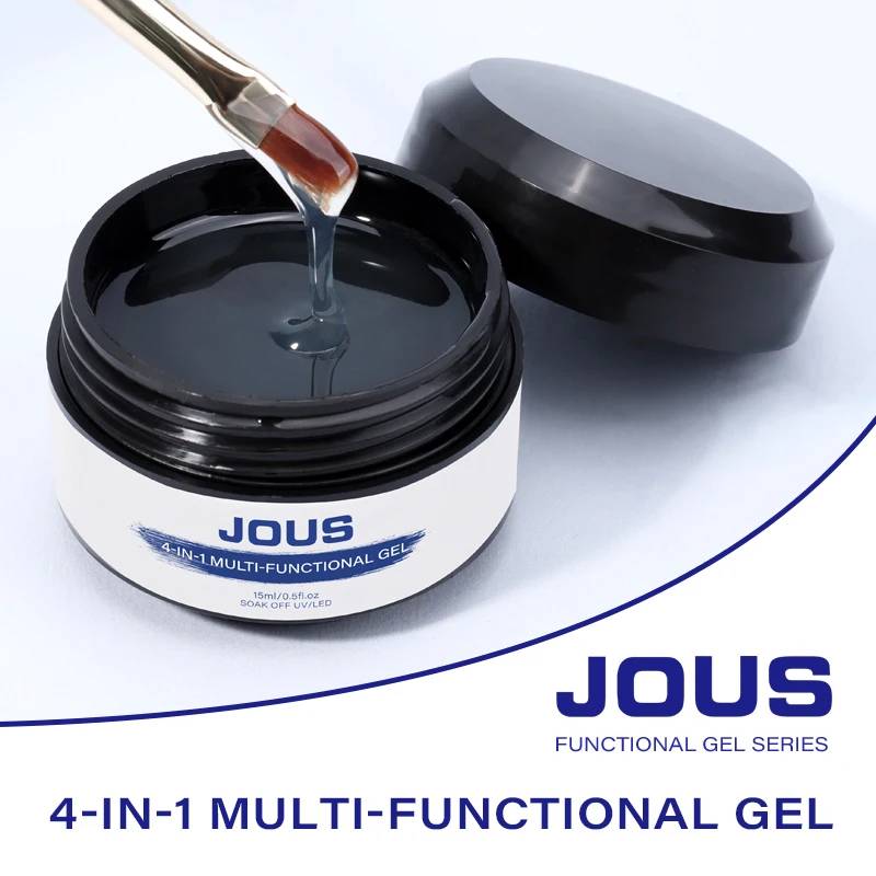 JOUS Professional 60s Fast Cure 4-in-1 Multi-Function Gel for Nail Extension Leveling Base & Top Coat with High Transparency