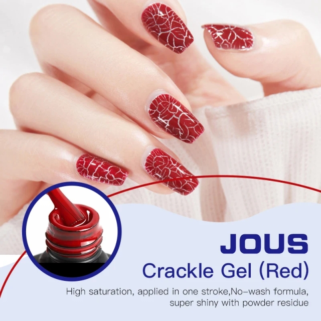 Red Crackle Gel for Nail Art 60s Fast Crack Effect Gel with Color Mixable Formula Creates Unique Cracked Texture & Edgy Design