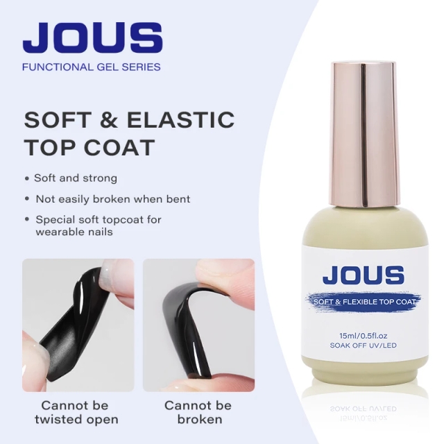 Super Flexible & Elastic No Wipe Top Coat for Press on Nails Ultra Soft Gel with High Gloss &Crack-Resistant for All-Day Comfort