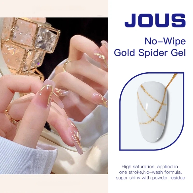 Elastic No Wipe Gold Spider Nail Gel for Salon &DIY 60s Quick Cure with Mirror Powder Effect Strong Stretchable Line Drawing Gel