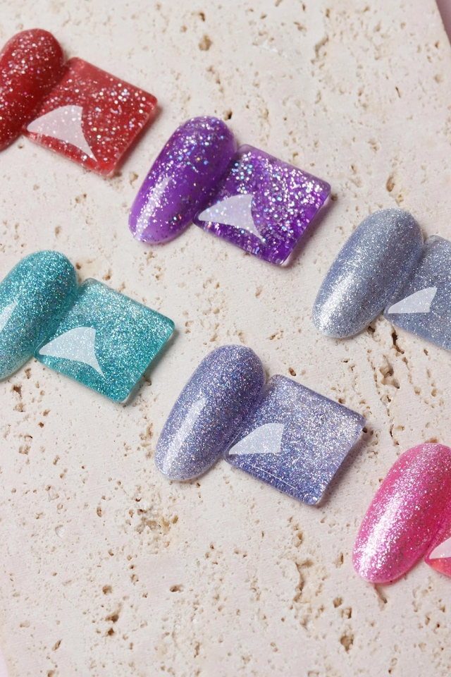 JOUS Dual Effect Glitter Diamond Gel Nail Polish with Sparkle & Reflective Finish for Natural and Flash Light DIY & Salon Use