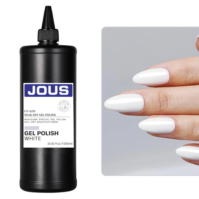 JOUS OEM Professional Pure White High Gloss Gel Polish for Nail Art Base with Excellent Leveling Easy Application & Salon Grade