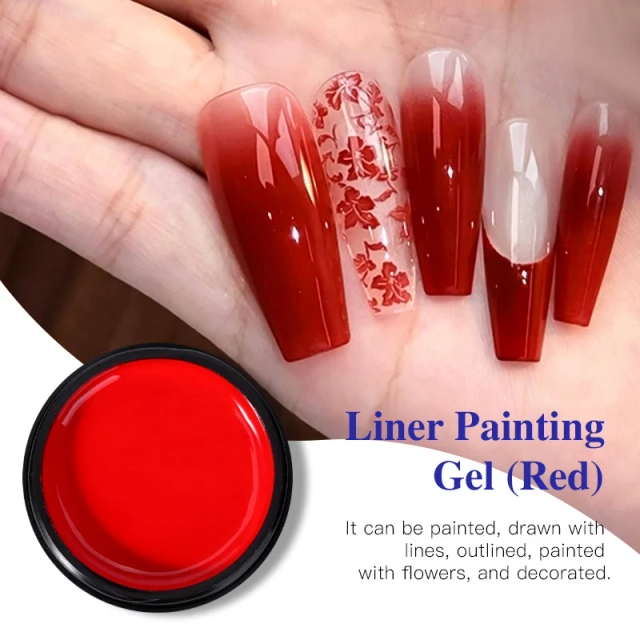 JOUS Red Liner Painting Gel for Fine Line &Detail Art High Precision Smooth Flow Gel with Adjustable Consistency for Nail Design