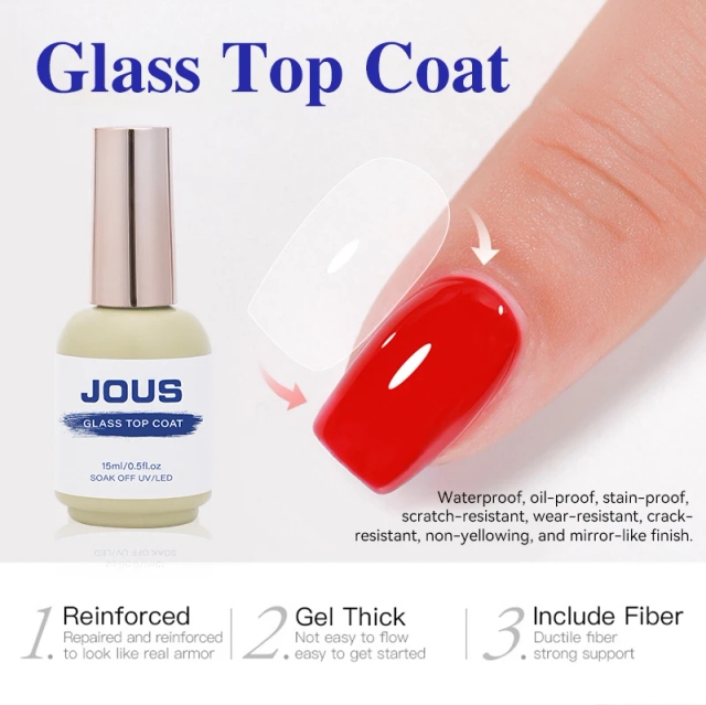 High Gloss Mirror Shine Glass Top Coat Gel No Wipe & Super Hard for Scratch Stain & Oil Resistant Long Lasting Nail Protection