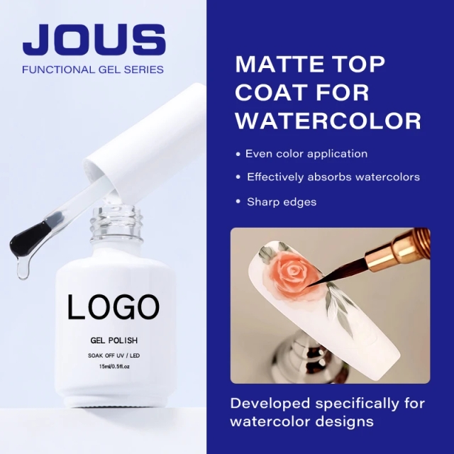 JOUS Velvet Matte No Wipe Top Coat for Watercolor & Nail Art Premium Silky Finish with Excellent Stain & Wear Resistance