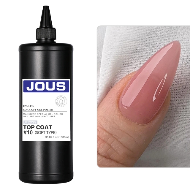 JOUS No Wipe Water Light Top Coat Gel with High Gloss & Crystal Clear Finish Flexible & Wear-Resistant for Press on Nails