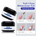 JOUS Premium No Wipe Clear Rhinestone Gel with High Transparency & Strong Bond for Flat Bottom Jewels Nail Art Decoration