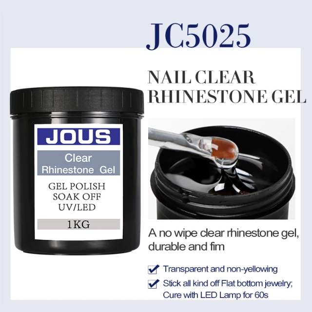JOUS Premium No Wipe Clear Rhinestone Gel with High Transparency & Strong Bond for Flat Bottom Jewels Nail Art Decoration