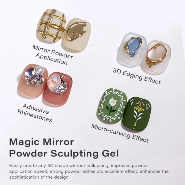 Mirror Powder Sculpting Gel Self-Leveling Non-Wipe Semi-Solid Gel with Strong Adhesion for Mirror Powder 3D Designs &Water Waves