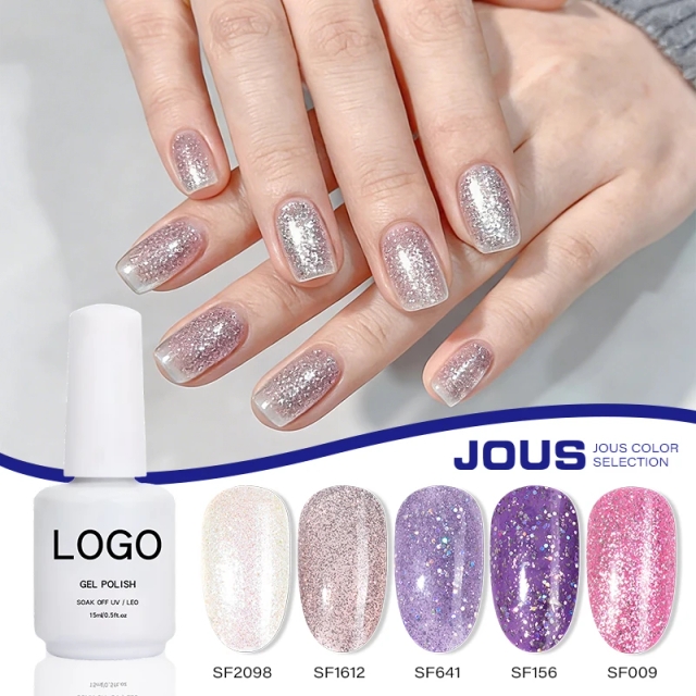 JOUS OEM/ODM Sparkling Diamond Glitter Gel for Nails with Dual Light Effects Natural Light Sparkle and Flash Light Reflection