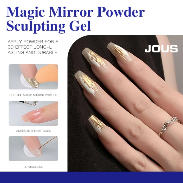 Professional Magic Mirror Chrome Powder Sculpting Gel for 3D Nail Design With No Wipe High Gloss 60s Cure & Excellent Retention