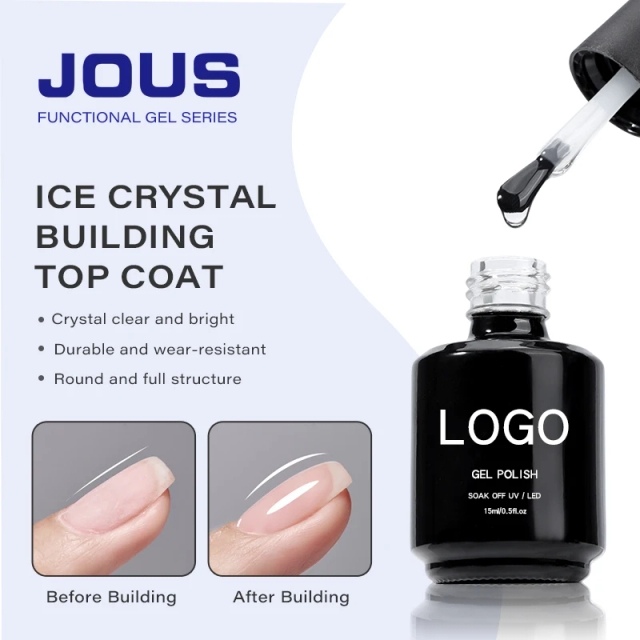 JOUS Glossy &Thick Ice Crystal Top Coat for Nail Building with Smooth Touch Mirror Effect Anti Scratch &Long-Lasting Nail Polish