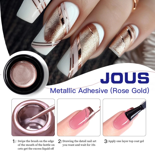 Rose Gold Metallic Adhesive Gel Stretchy Formula for Precise Line Drawing Long Continuous Lines & Stunning Metallic Nail Design