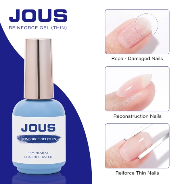 JOUS Extra Thin Strengthening Gel for Soft Brittle & Thin Nails Repair with Anti-Breakage Formula Adds Durability & Thickness