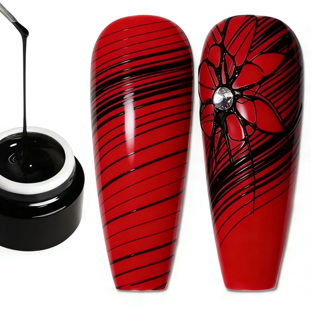 Jet Black No-Wipe Spider Web Gel Nail Art DIY 60s Stretchy Gel for Precise Line Drawing Nail Extension & Mirror Chrome Powder