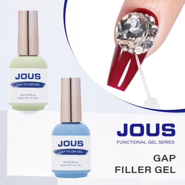 JOUS High Clear Gap Filling Nail Gel with No Wipe Finish Reinforces & Protects Rhinestone Decorations From Scratching 60s Cured