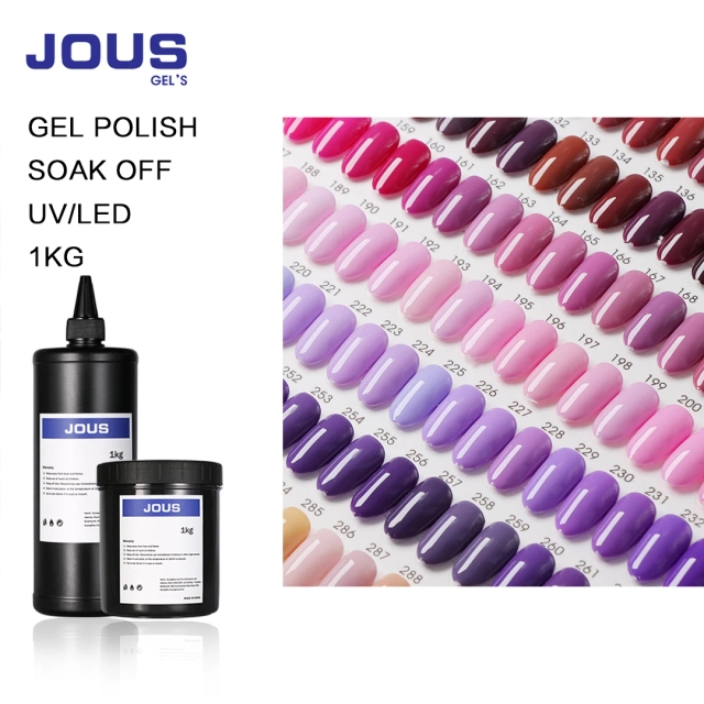 JOUS Premium Soak Off Gel Polish with No Wipe Top Coat Effect Chip Resistant & Non-Fading Easy Application Solid Color Gel