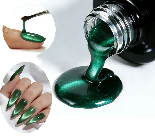 JOUS Wide Effect Green Cat Eye Gel with Natural Resin No Smudge Crack Proof Formula for Nail Art Salon Soak Off Gel Polish