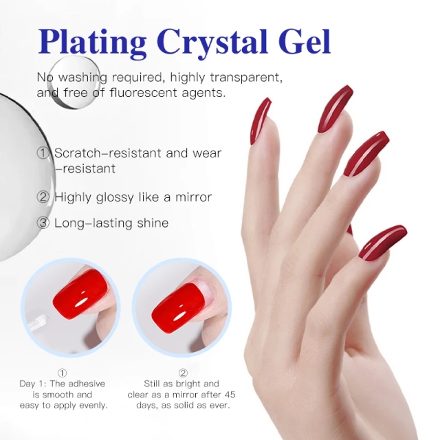 Crystal Plating Top Coat Gel No Wipe & High Gloss with Water Oil Stain & Scratch Resistance for Non-Yellowing & Crack-Proof Nail