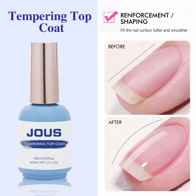 JOUS Multi-Purpose No Wipe Tempering Top Gel High Hardness & Brilliant Shine for Long-Lasting Color Scratch Proof Nail Supplies