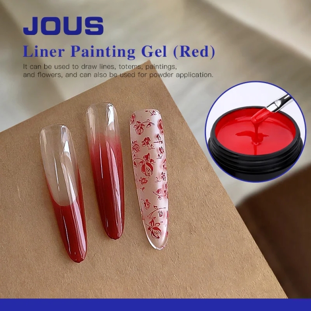 JOUS Red Liner Painting Gel for Fine Line &Detail Art High Precision Smooth Flow Gel with Adjustable Consistency for Nail Design