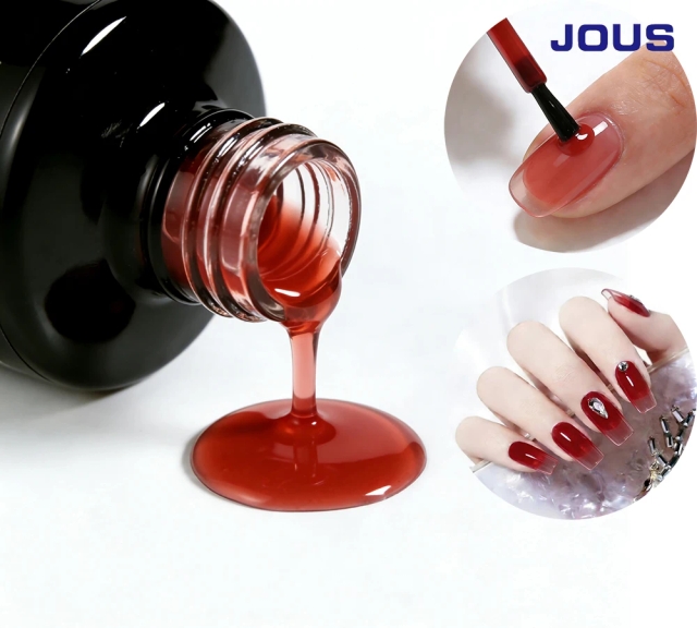 JOUS Vibrant Red High Gloss Semi-Transparent Jelly Gel Polish with Layered Effect for Nail Art & Manicure Salon Quality